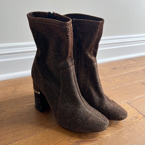 Lord & Taylor Design Lab Bronze Sparkle Booties Women’s Block Heel Ankle Boots - Picture 1 of 7